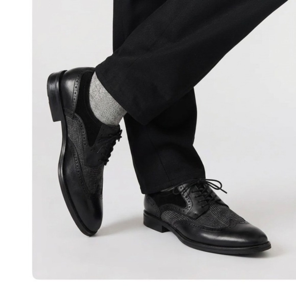 Bar III Oliver Mens Black Leather Plaid Wingtip Oxford Dress Shoes Size 13M